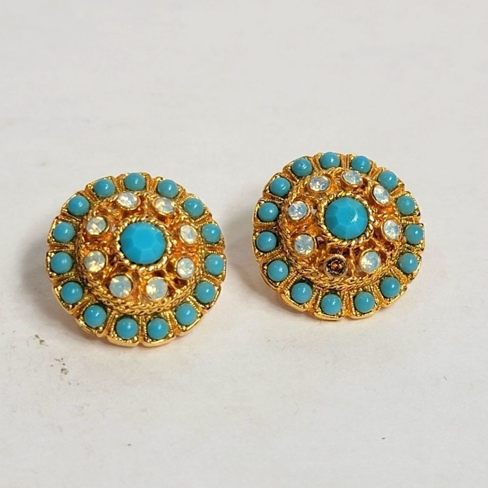 Turquoise & Opal Rhinestone "Aquarius Collection" Earrings - Pls Read